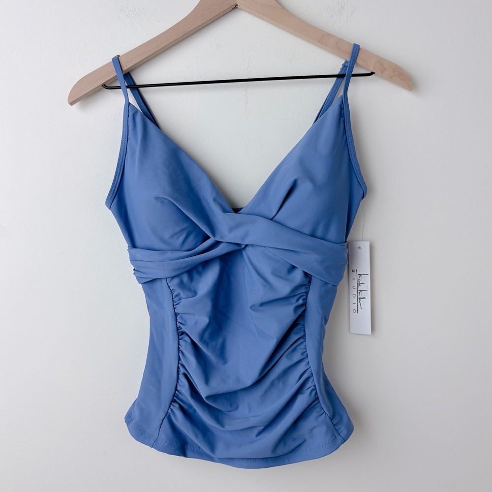 NWT Nicole Miller Tankini Swim TOP ONLY Small Blue Slimming Coquette Balletcore